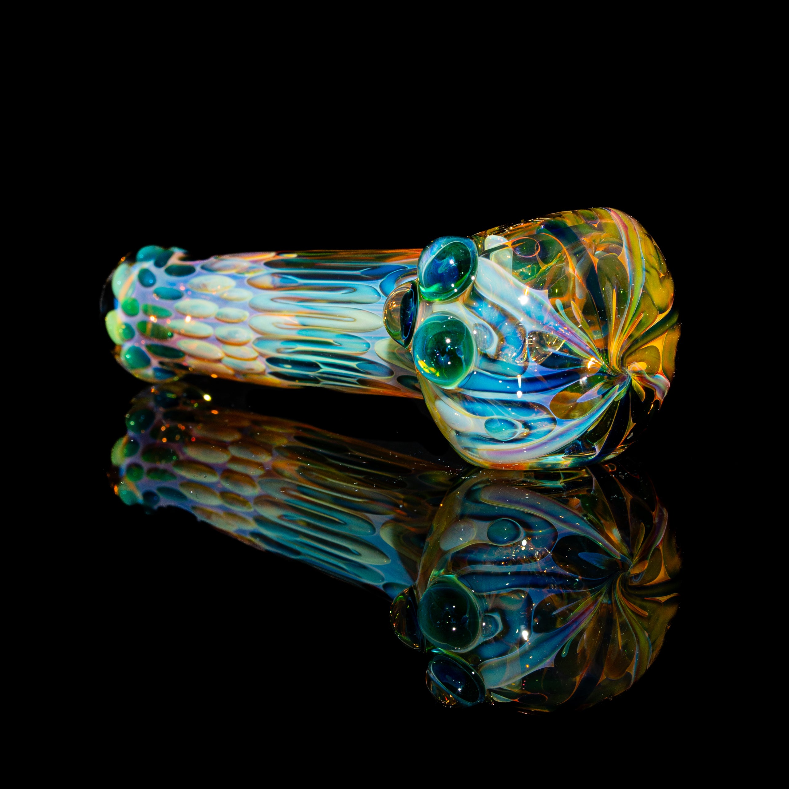 Sarah Marblesbee - Blue & Green Stardust Dotted Fumed Four Hole Spoon
