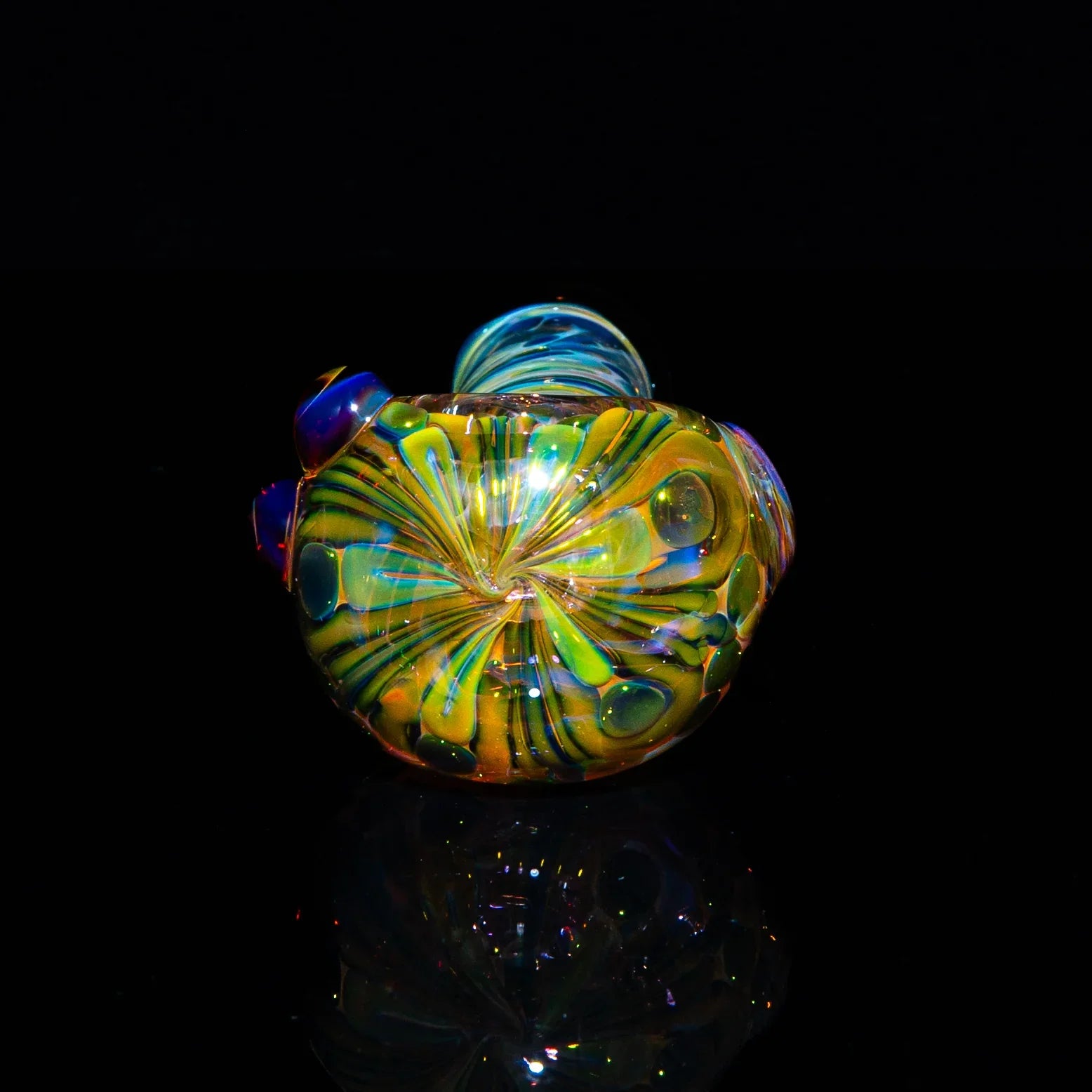 Sarah Marblesbee - Inside Out Fumed Amber Purple Dot Four Hole Spoon
