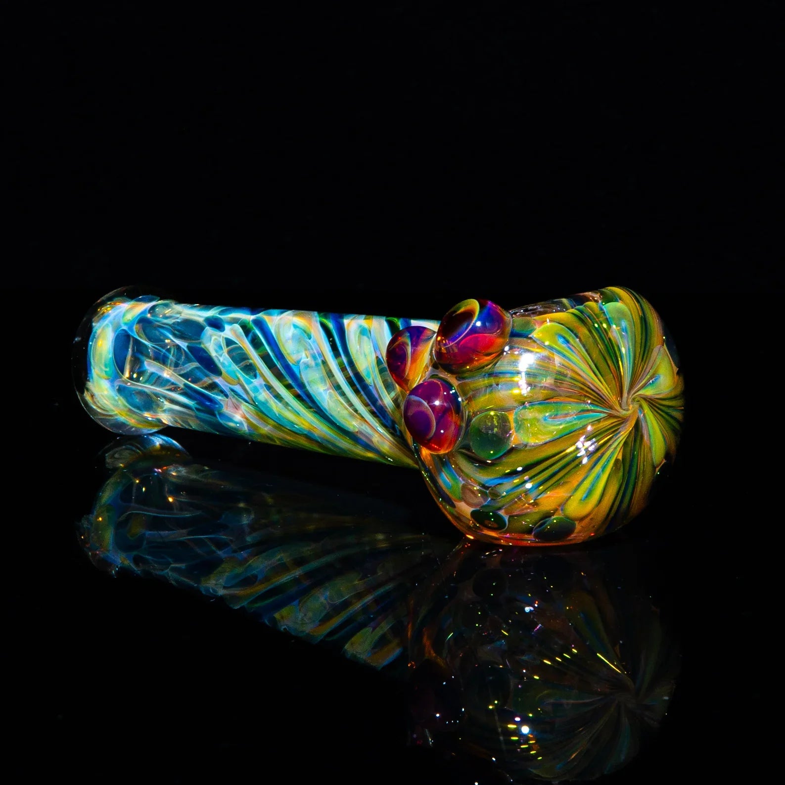 Sarah Marblesbee - Inside Out Fumed Amber Purple Dot Four Hole Spoon