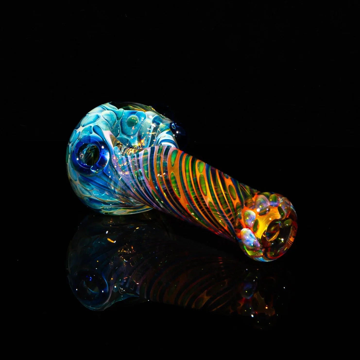 Sarah Marblesbee - Inside Out Fumed Blue Dot Four Hole Spoon
