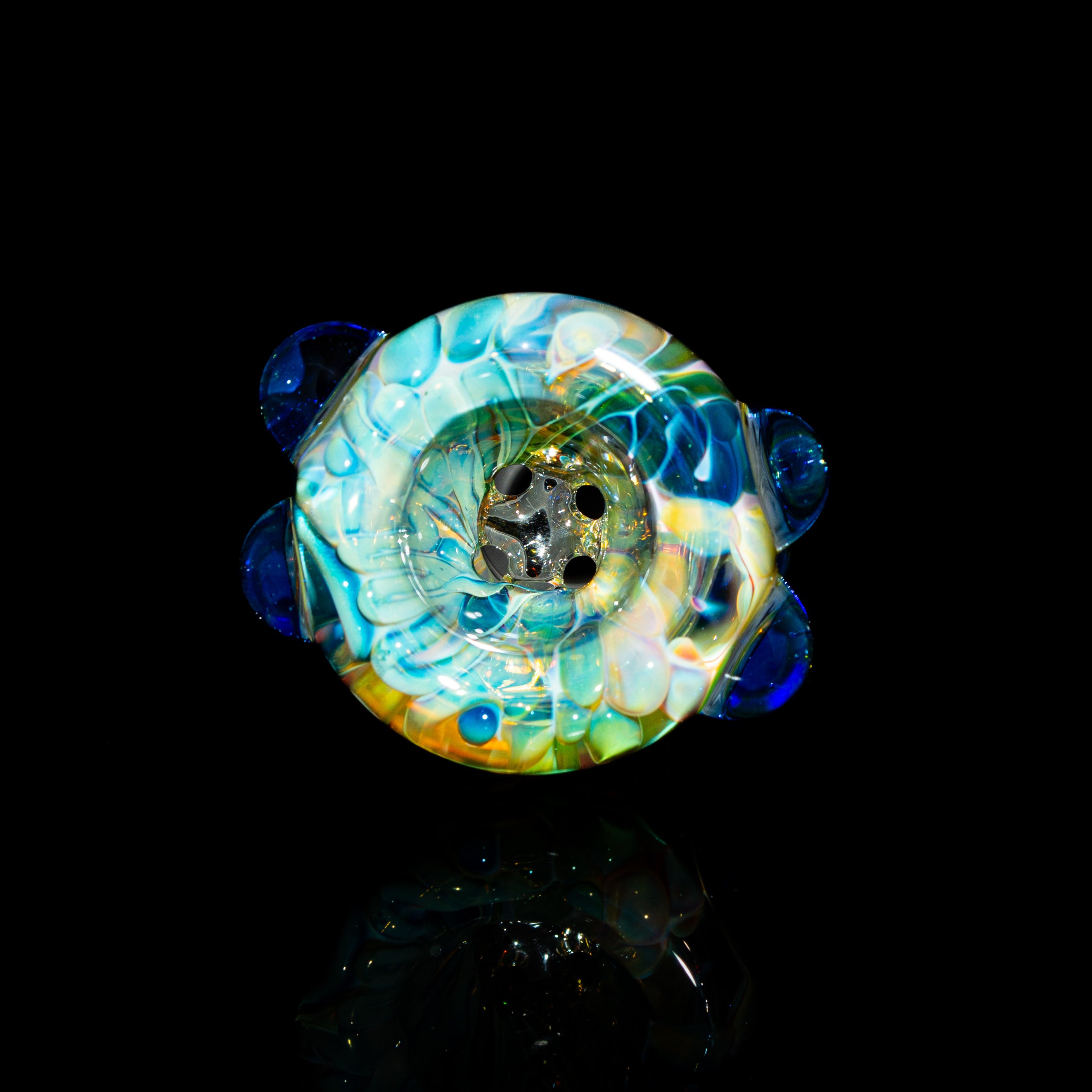 Sarah Marblesbee - Light Blue Dotted Fumed Four Hole 18mm Slide