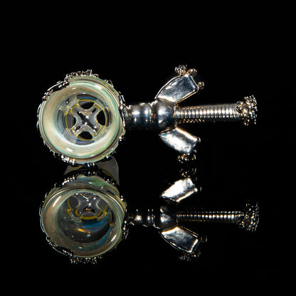 18mm fumed glass slide with four-hole nickel design, reflected on black surface