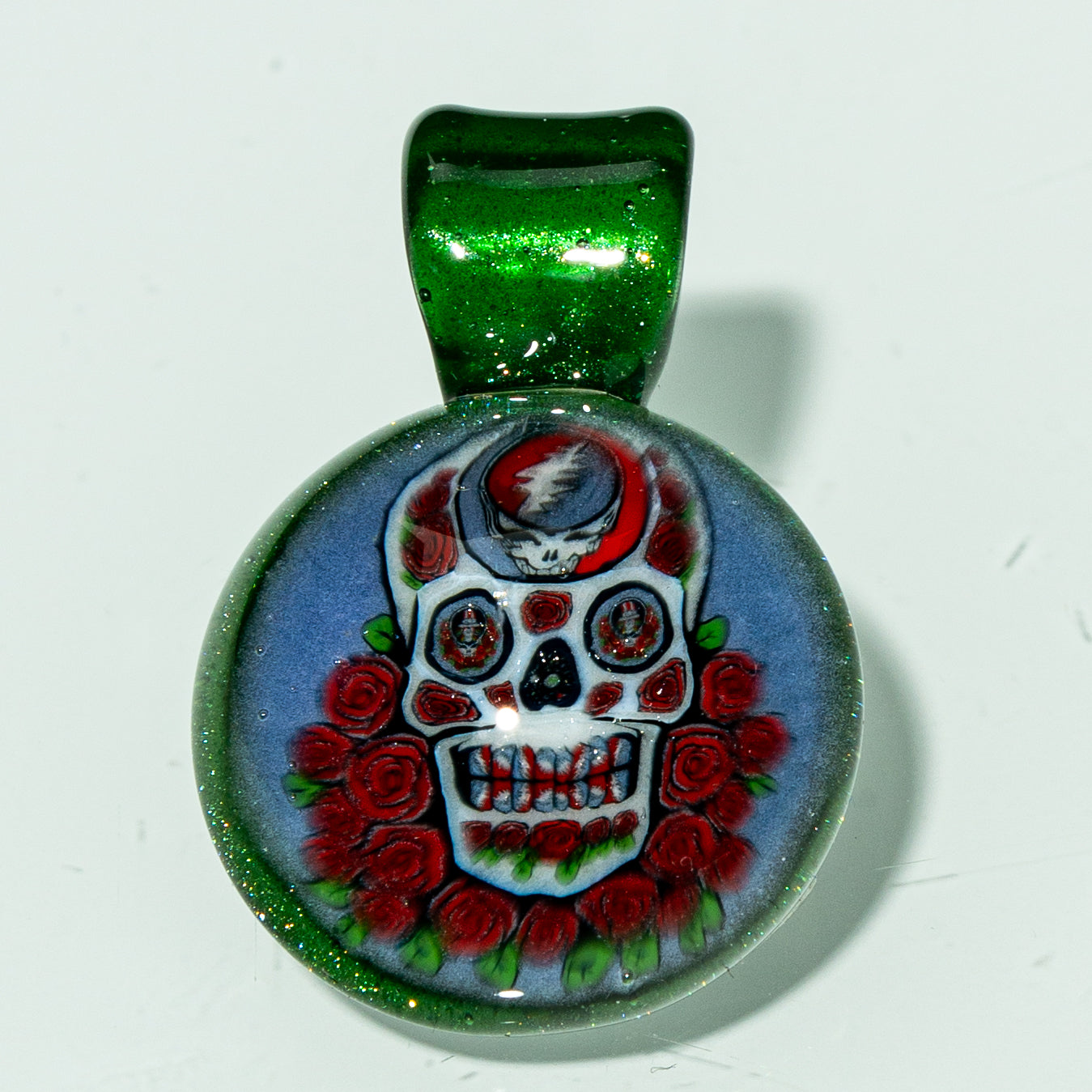Strobel Glass - Green Day Of The Dead & Roses Pendant