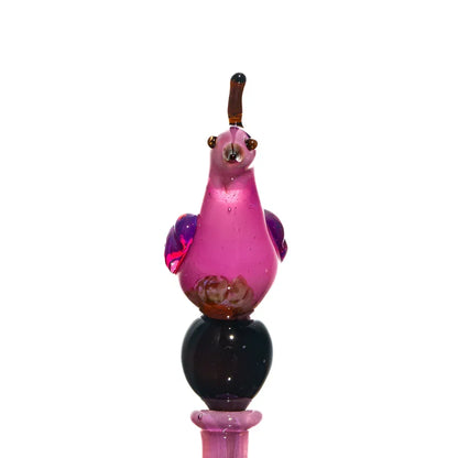 Handcrafted glass bird dabber in pink and purple for smoking accessories
