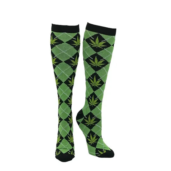 weed dress socks Leaf Pattern Green Garden Flowers Add some fun to your outfit with our Leaf Cannabis Novelty Crew Socks Crazy Dog - Argyle Weed