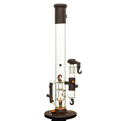 Clear glass water pipe with tree branch accents and unique decorative elements