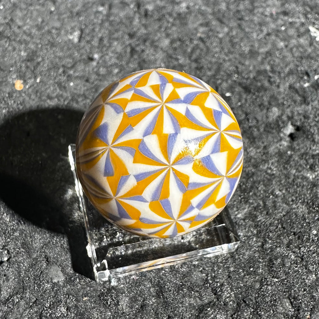 Disco - Mármol con tapa de mosaico Murrini naranja, blanco y azul