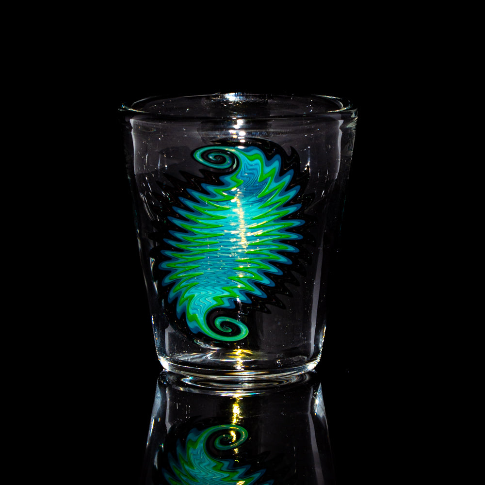 Drinking Vessels: Natey Love - Blue, Green & Black Linework Shot Glass