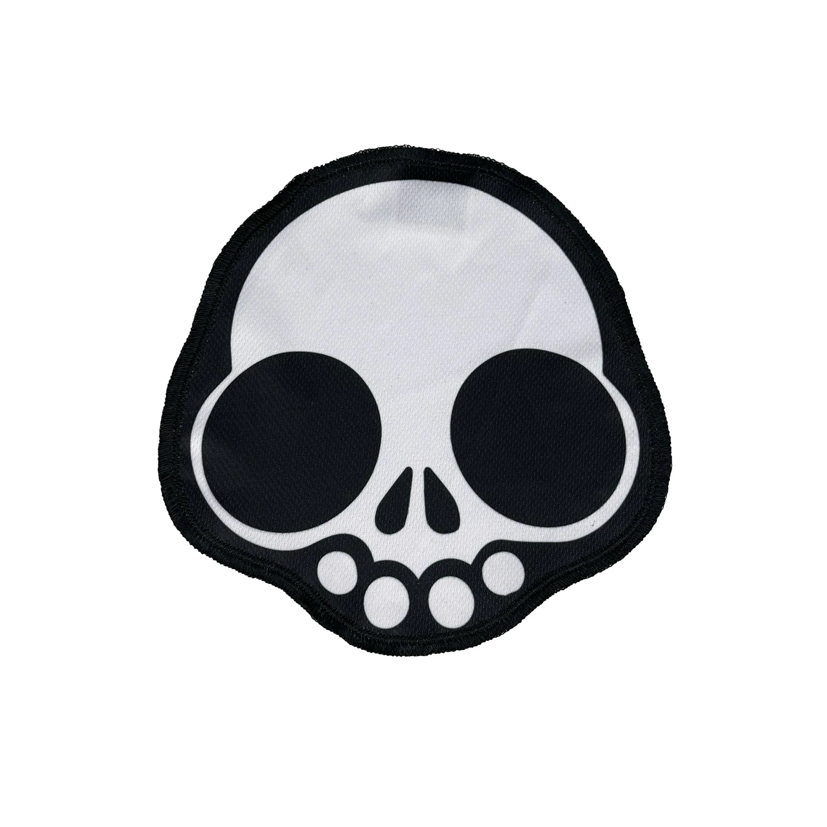 Black and white skull design fabric patch on white background