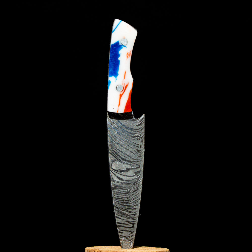 Damascus Knife Dabber - Red, White and Blue Carving