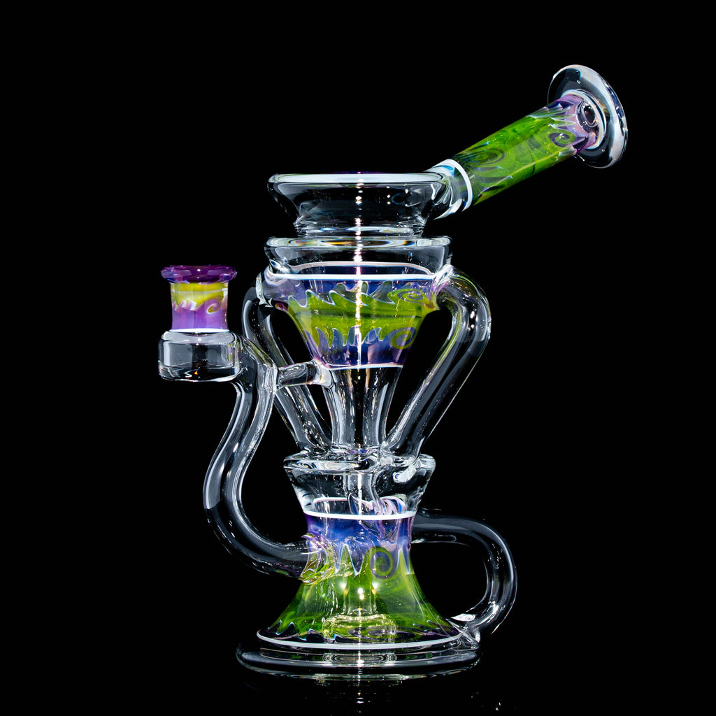 Birdshot Glass - Transperant Green and Purple Wig Wag Tornado
