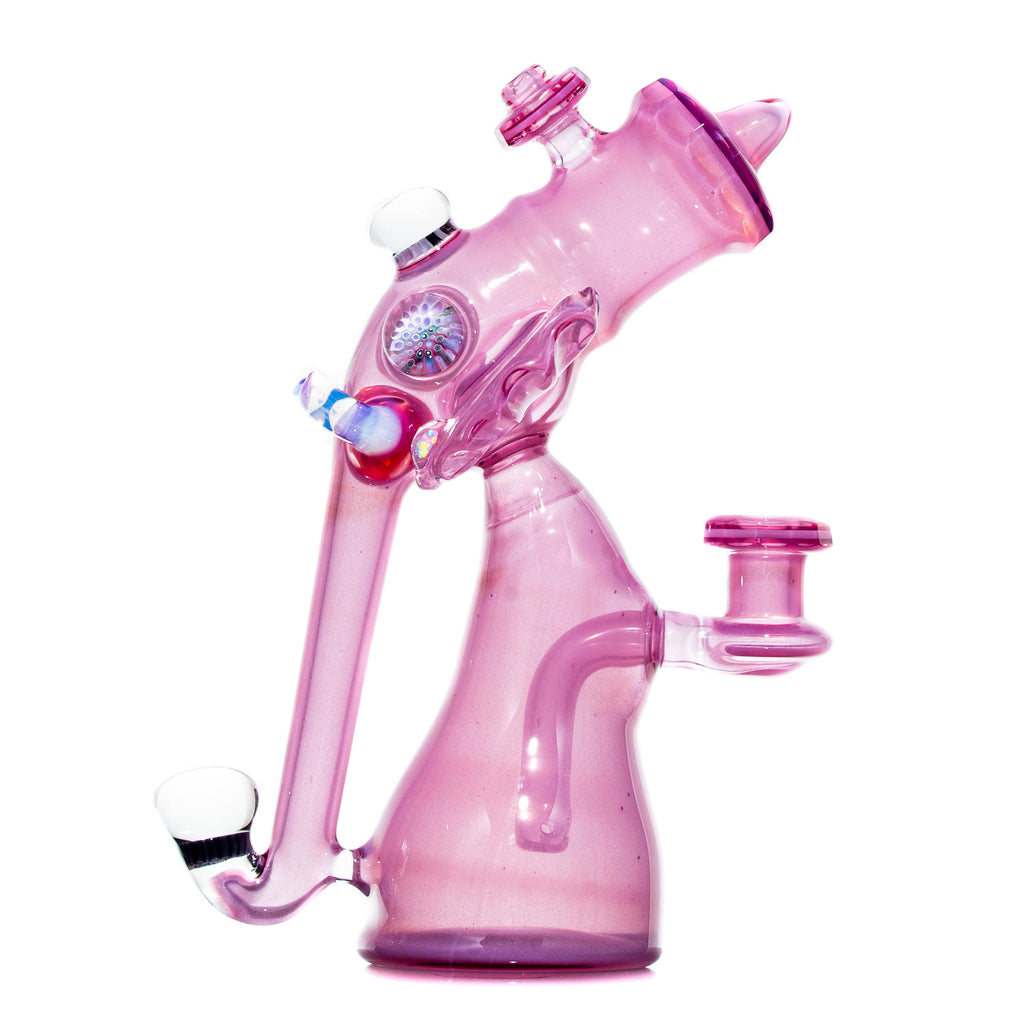 Creep Glass - Phoenix Over Pink Satin Faceted Ganesh Recycler