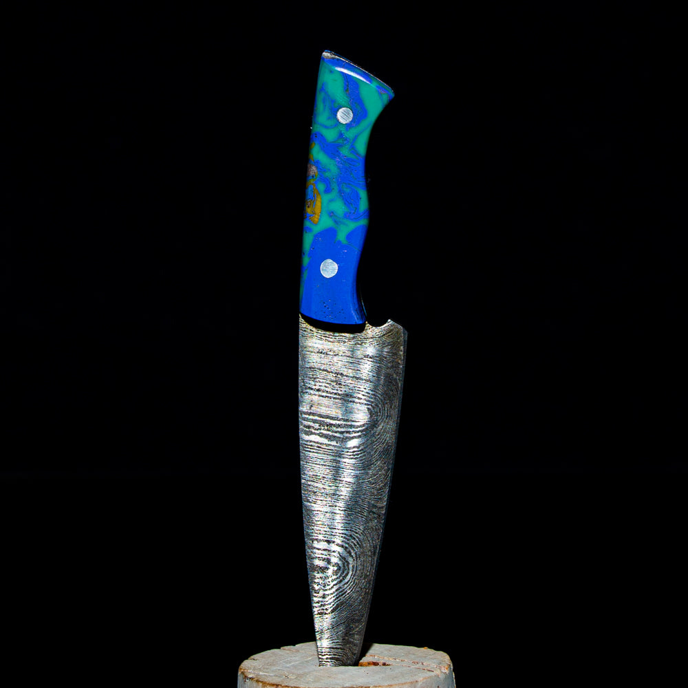 Bladesmith Knife Dabber - Blue & Green Marble Damascus Carving
