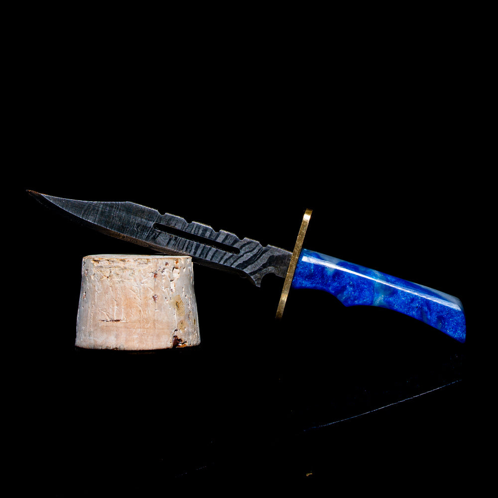 Cuchillo Bladesmith Dabber - Damasco Bowie azul y blanco