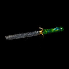 Cuchillo Bladesmith Dabber - Katana Damasco Dorada y Verde