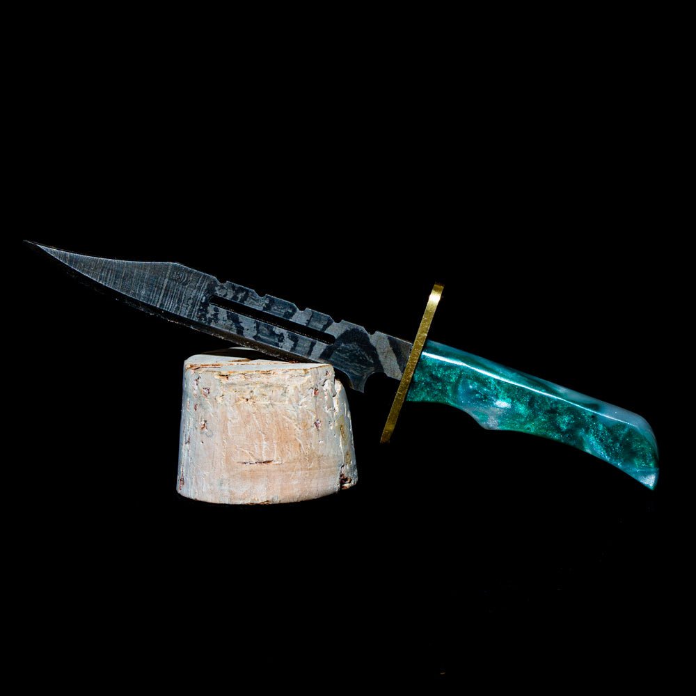 Cuchillo Bladesmith Dabber - Damasco Bowie verde y blanco