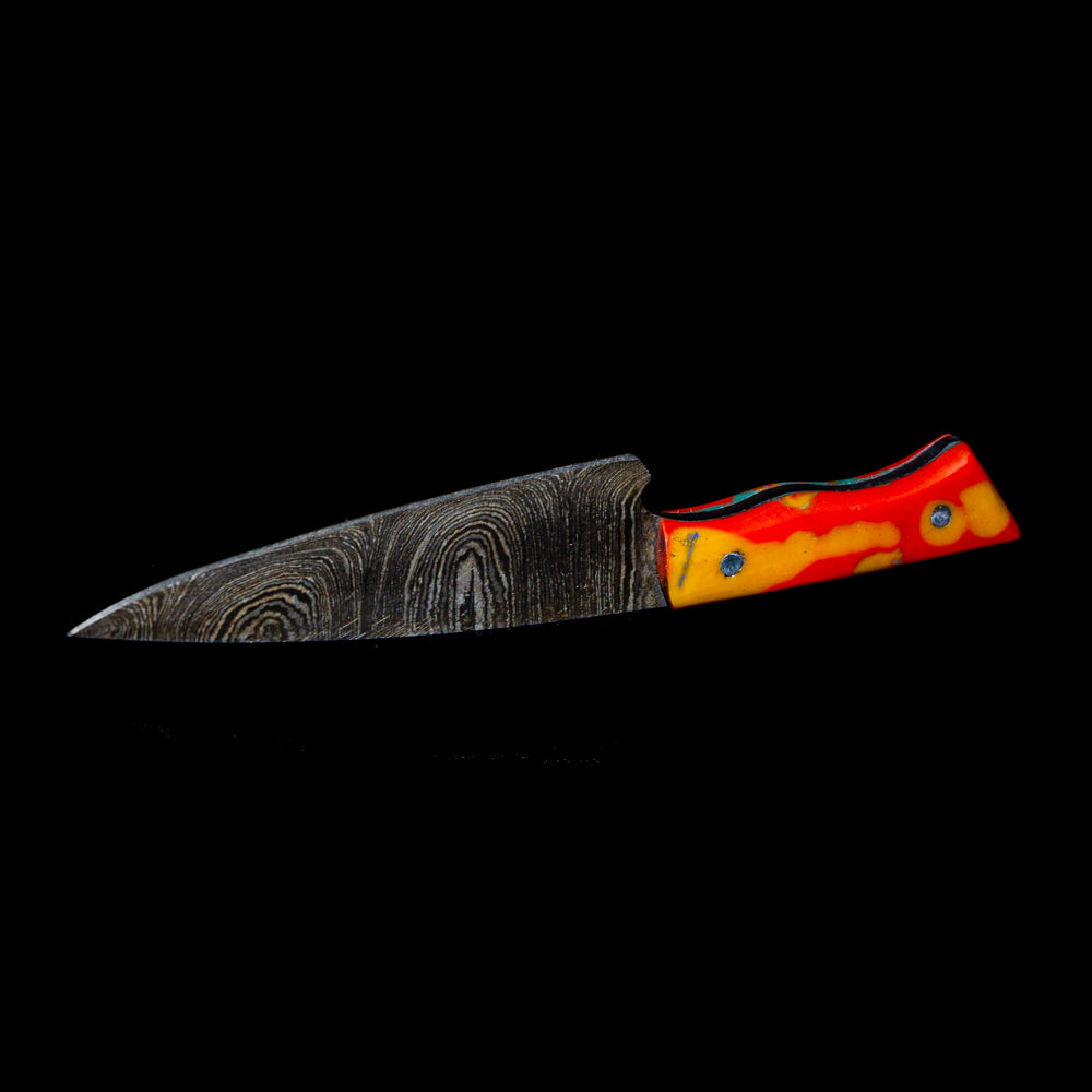 Bladesmith Knife Dabber - Orange & Yellow Damascus Carving