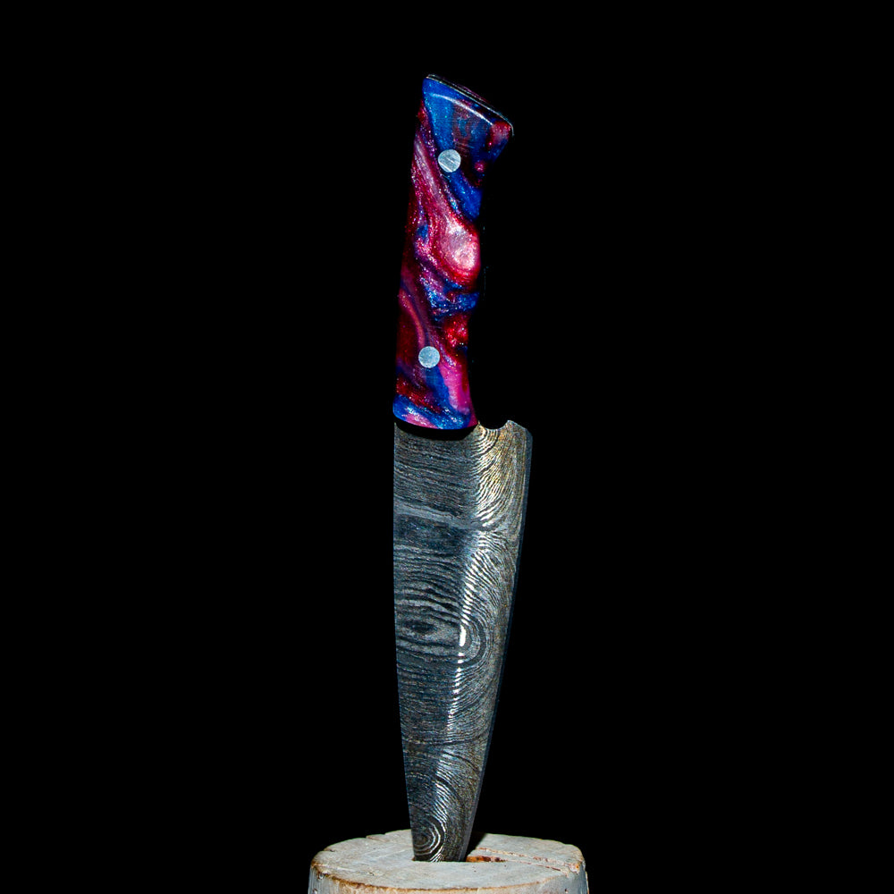 Bladesmith Knife Dabber - Talla de Damasco rosa, azul y ópalo