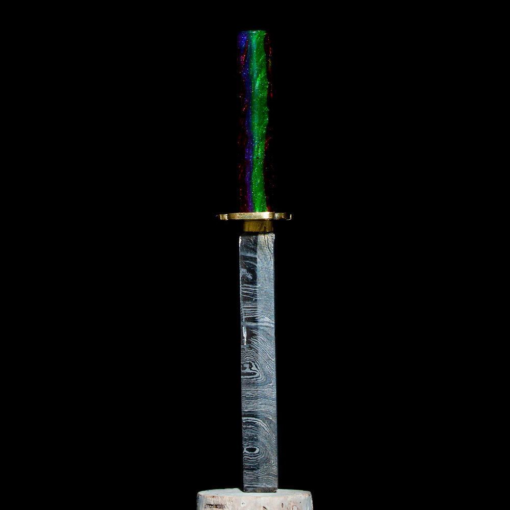 Cuchillo Bladesmith Dabber - Katana Damasco Púrpura y Verde