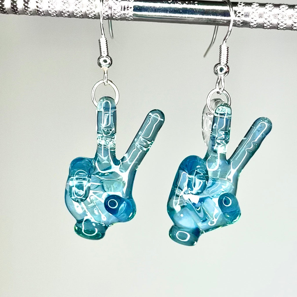 Goober Gabe - Aquamarine Peace Sign Earrings