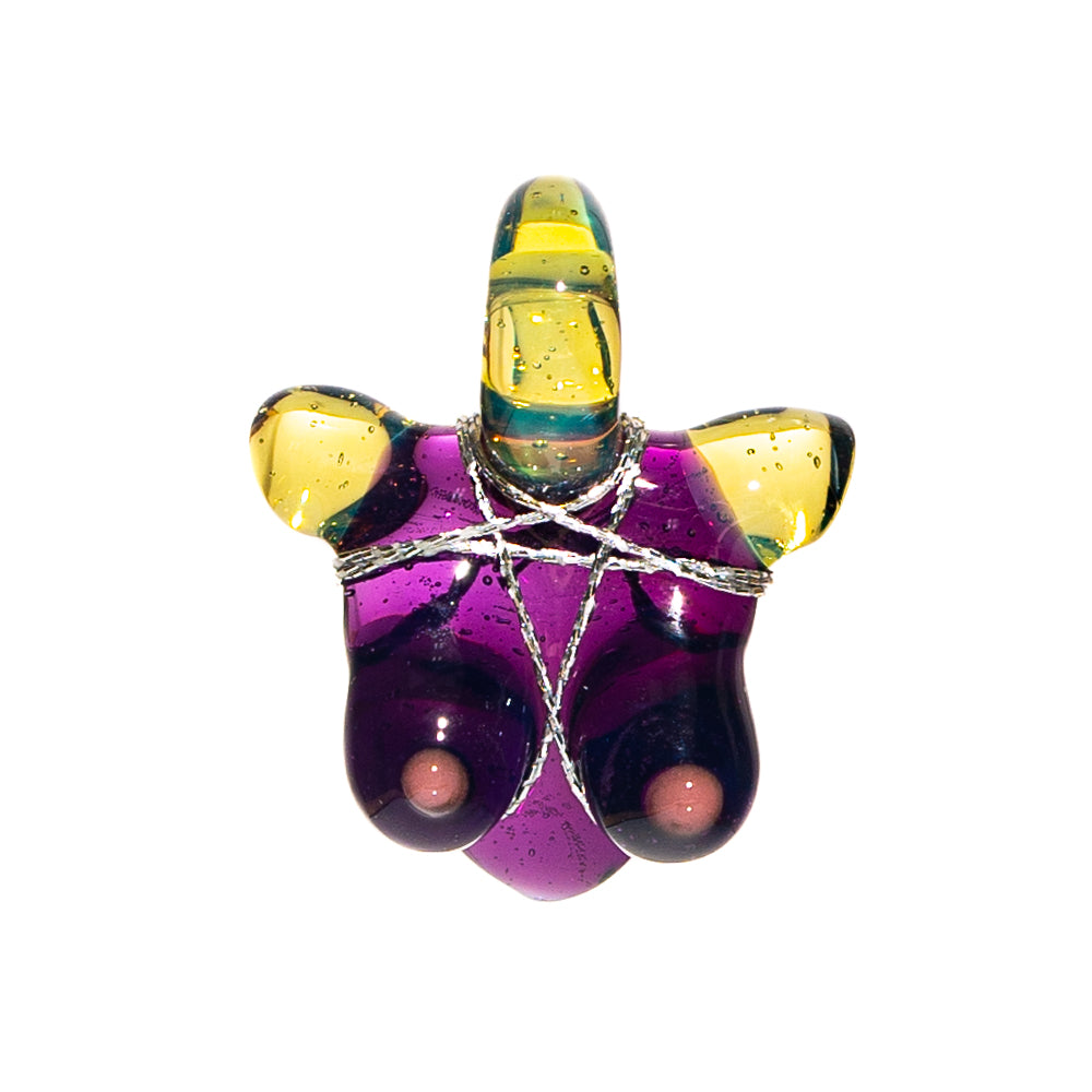 Glass By Ariel - Milky Yoshi & Gold Purple Bust Pendant #1