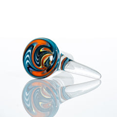 Glass Distractions - Clear, White, Blue & Orange Wig Wag 14mm Flare Slide