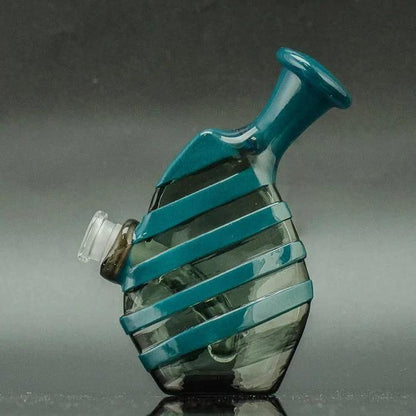 Teal and clear glass pipe with spiral design, heady glass art for smoking accessories