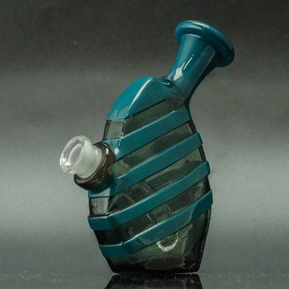 Teal and clear glass pipe with spiral design, heady glass art for smoking accessories