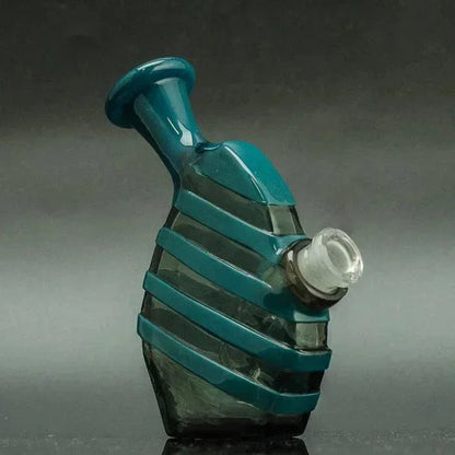 Teal and clear glass hand pipe with spiral wrap design, heady glass art piece