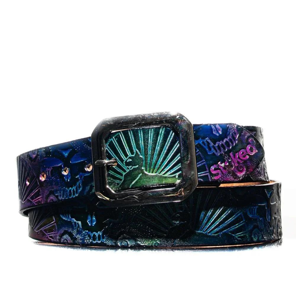 Lost Sailor Leather - Purple Cat Skulls Belt 38/40