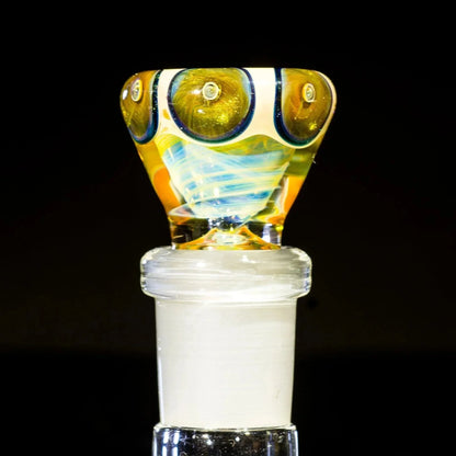 Colorful glass airtrap 14mm bowl slide with swirl design and unique patterns