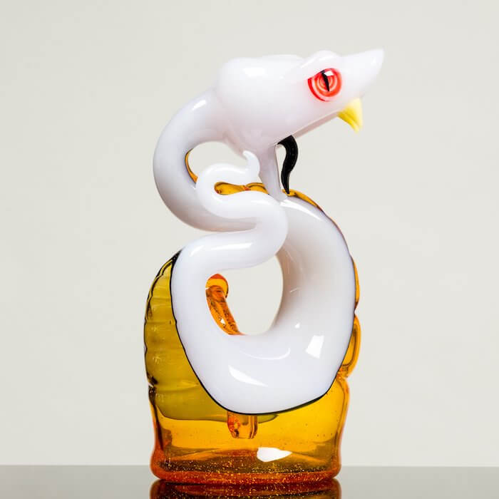 product shot of full size glass snake made by Niko Cray in Cotton Candy and Terps