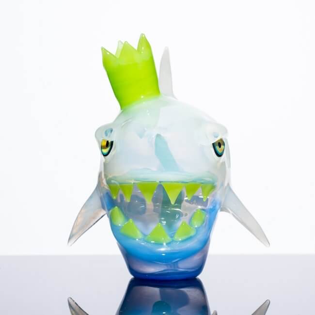 Product shot of glass shark made by Niko Cray with Gluestick, Ether and Double Dose