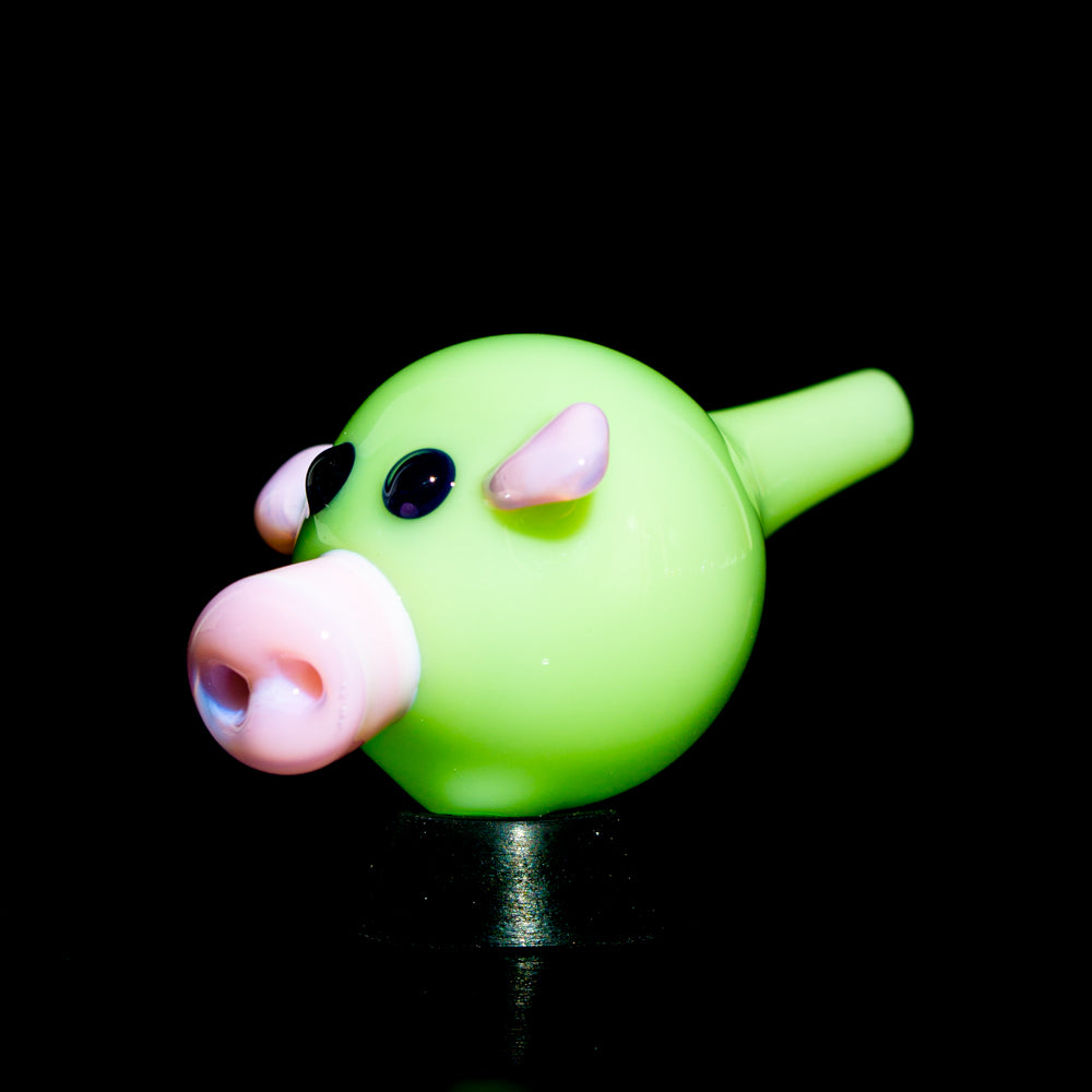 Sugar Mattys - Milky Green Piggy w/ Pink Ears 25mm Bubble Cap