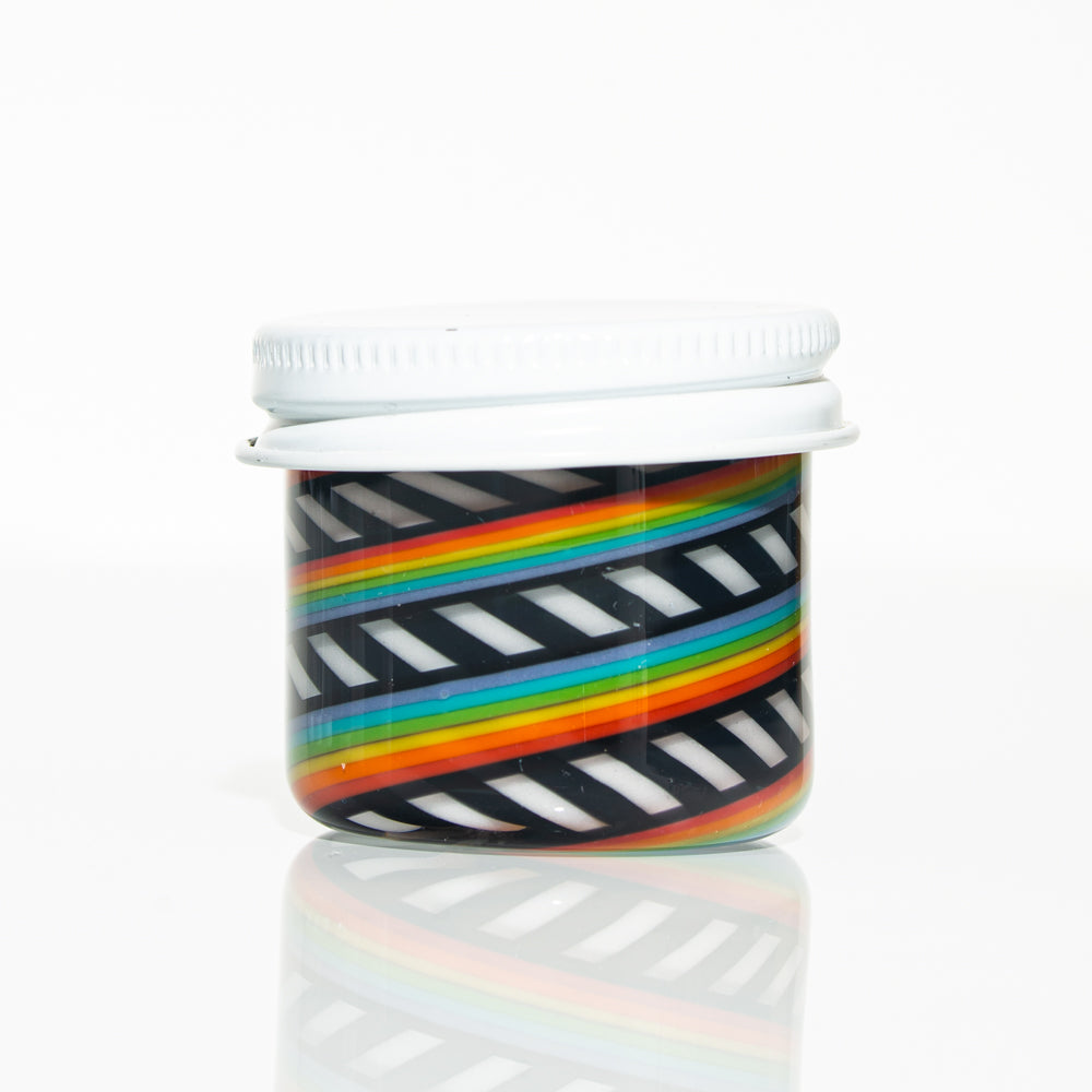 Zek Glass - Tarro Baller de doble capa con líneas de arcoíris en blanco y negro