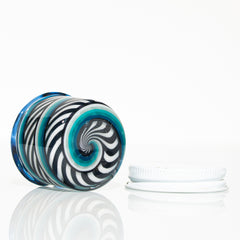 Zek Glass - Baller Jar de doble capa con líneas desteñidas en negro, blanco y azul