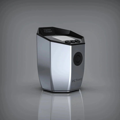 Octave Terp Timer vaporizer with sleek silver design and digital display for precise temperature control