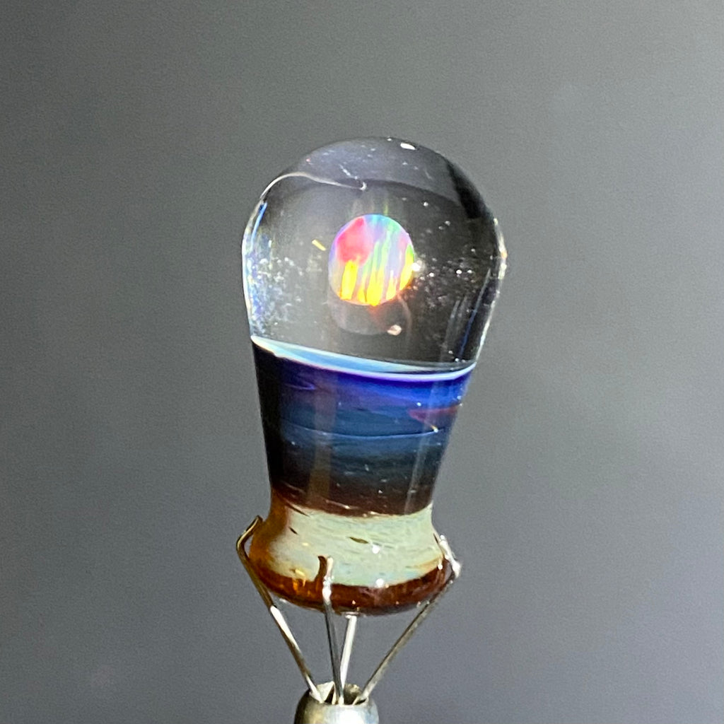 Steve H Glass - Tapón Puffco con esfera de ópalo morado y ámbar con perla
