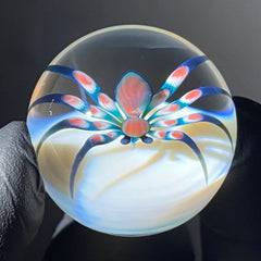 Florin Glass - Medium Secret White and Rust Spider Marble