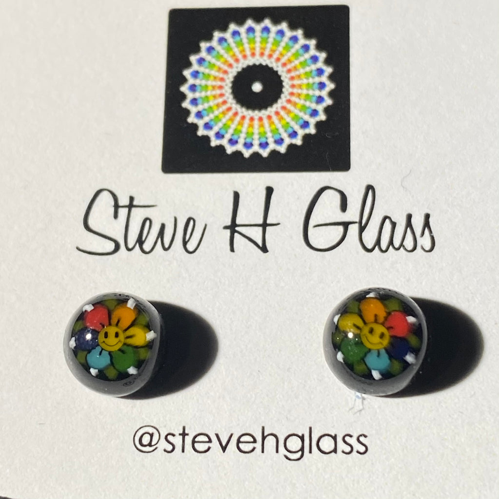Steve H - Black Smiley Flower Milli Stud Earrings