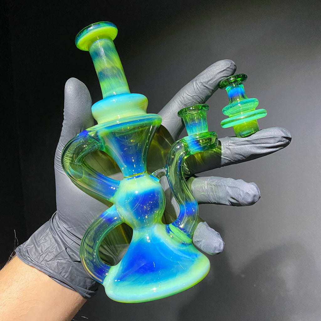 Blob Glass - Egyptian Green Recycler w/ Matching Spinner Cap