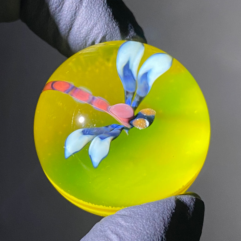 Florin Glass - Mármol mediano de libélula citrino y gota de limón