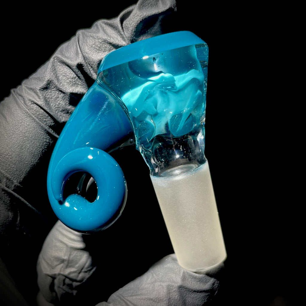 Black T - Diapositiva de cuerno de 14 mm de abeto azul y aguamarina opaca veteada