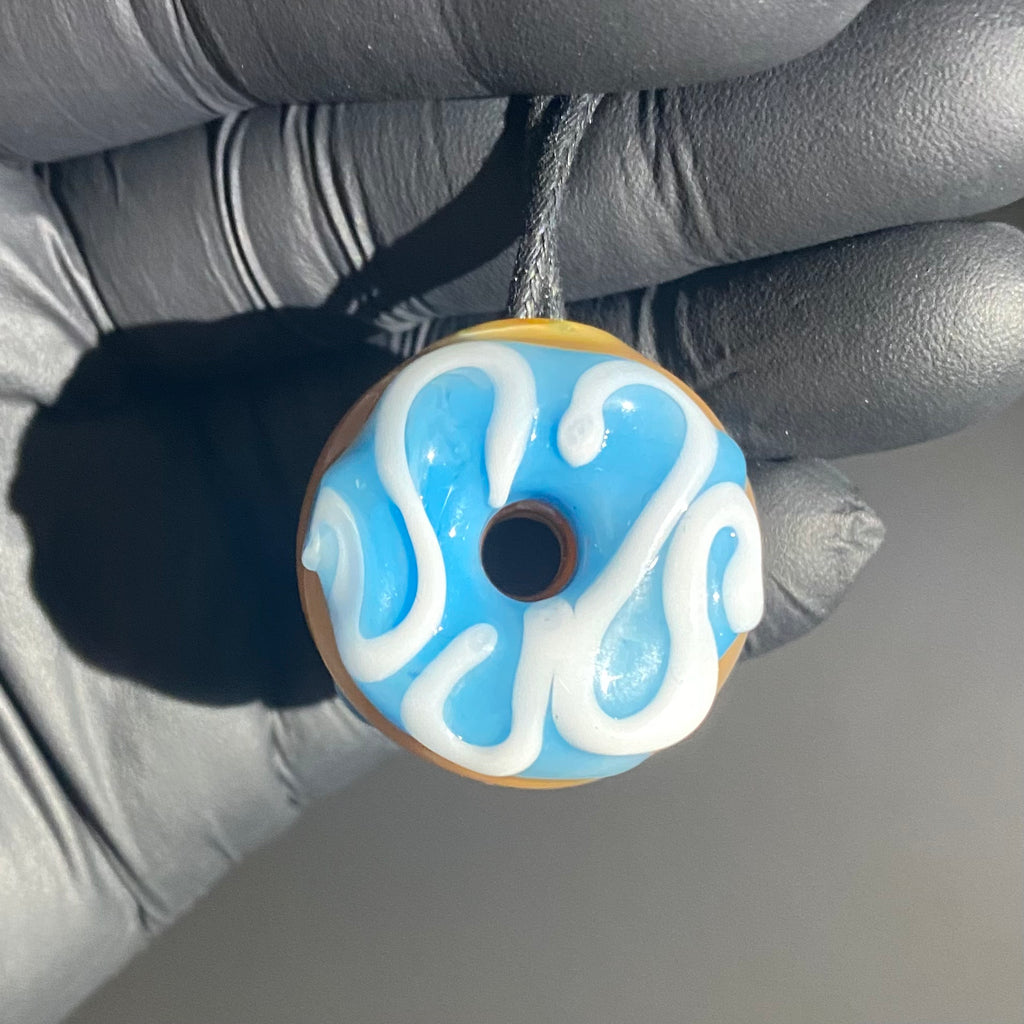 KGB "Glazed" - Vanilla & Blue Raspberry Drizzle Double Sided Donut Pendant