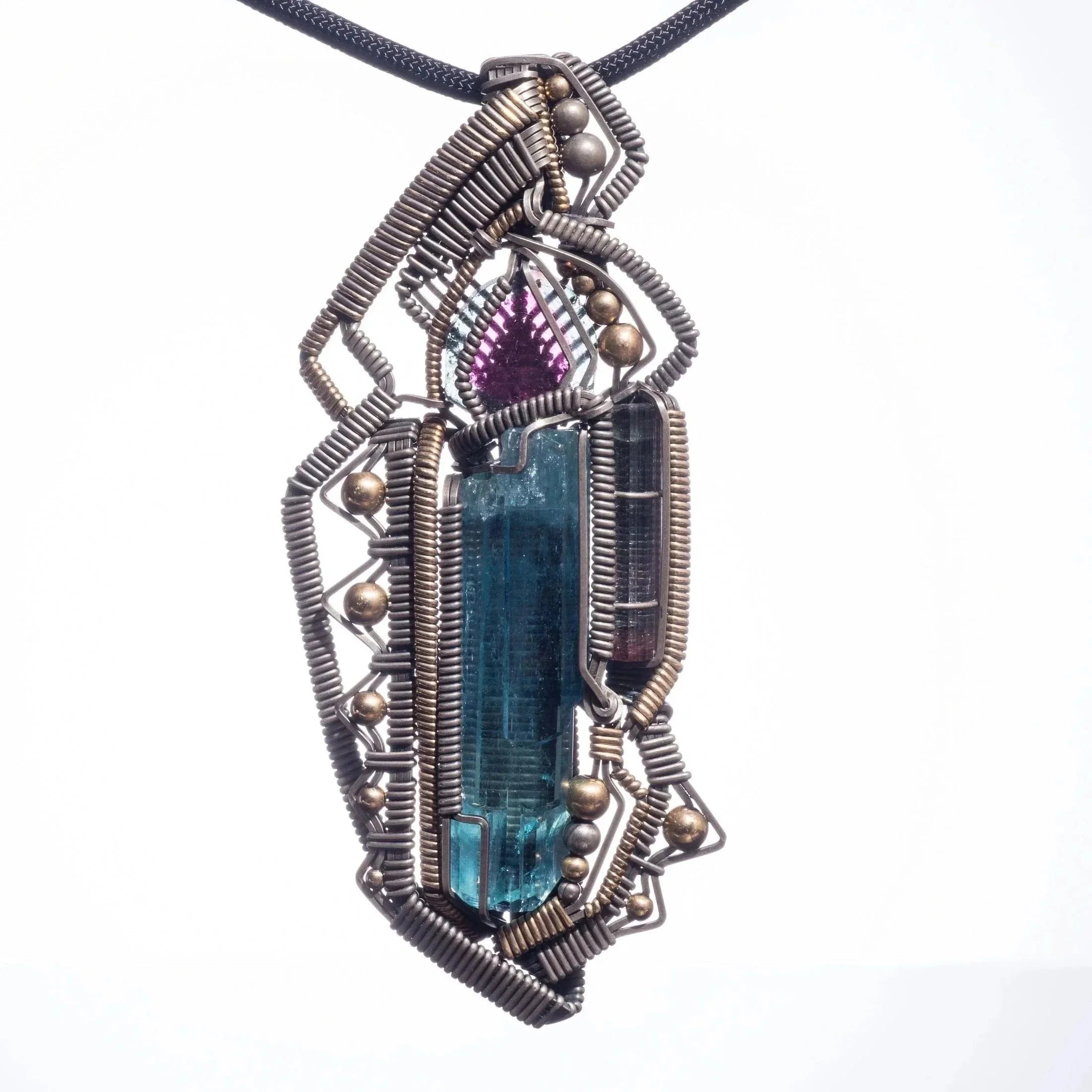Jason Burruss - Vietnamese Aquamarine, Blue Watermelon Tourmaline Slice, and Bi-Color Tourmaline Pendant